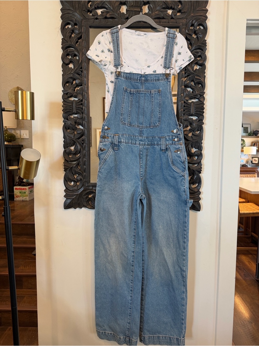 Cotton On Classic Denim Overalls - Light Blue & Floral crop top size small